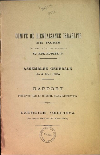 Rapport présenté par le conseill d'administration [à l'] Assemblée générale du 4 mai 1904